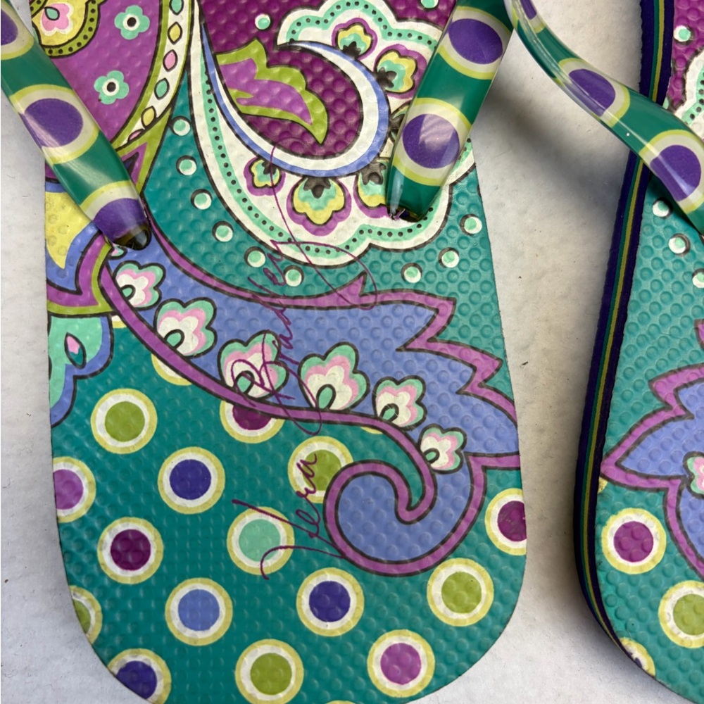 Vera Bradley Heather Paisley Flip Flops Thong Sandals Teal Women Size LARGE - Picture 2 of 8